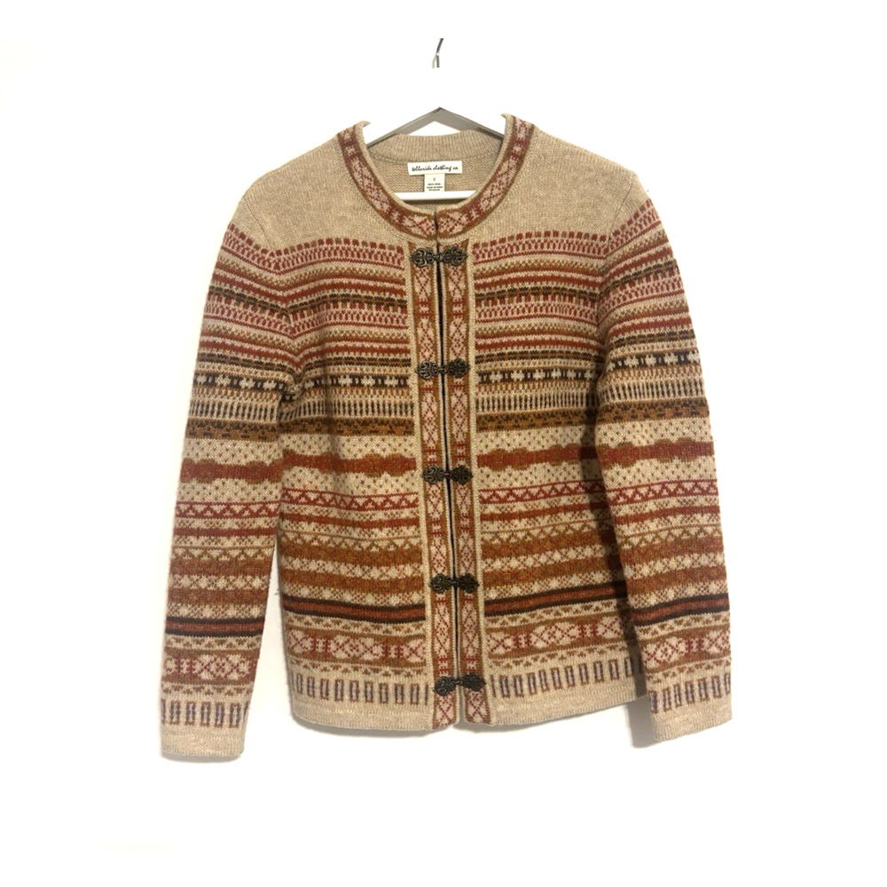 Telluride Wool Cardigan Small Fair Isle Women Sweater Wool Hooks Crew Neck